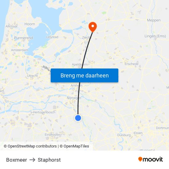 Boxmeer to Staphorst map