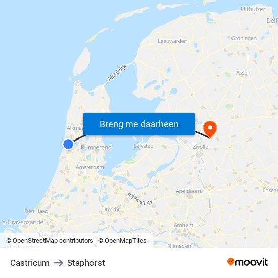 Castricum to Staphorst map