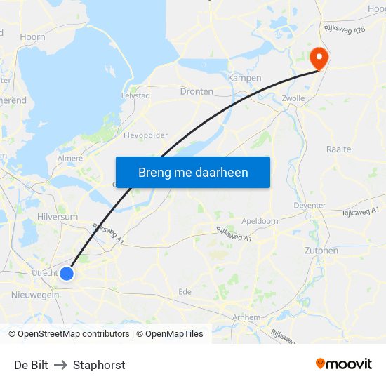 De Bilt to Staphorst map