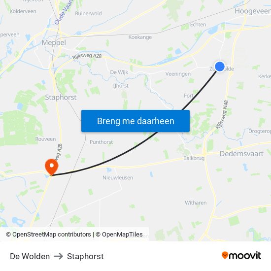 De Wolden to Staphorst map