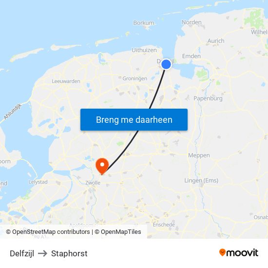 Delfzijl to Staphorst map