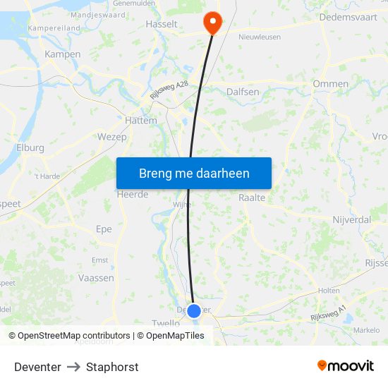 Deventer to Staphorst map