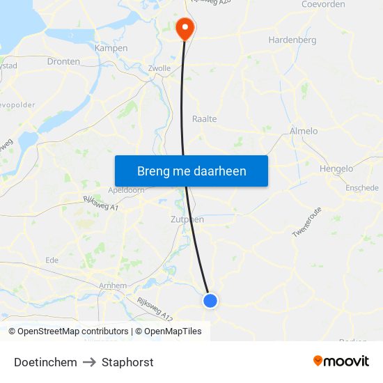 Doetinchem to Staphorst map