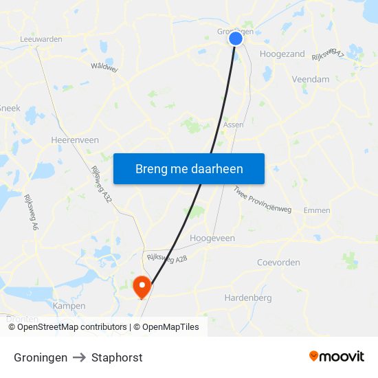 Groningen to Staphorst map