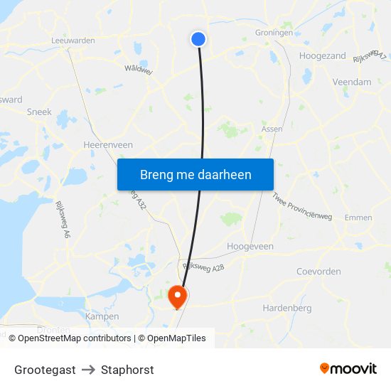 Grootegast to Staphorst map