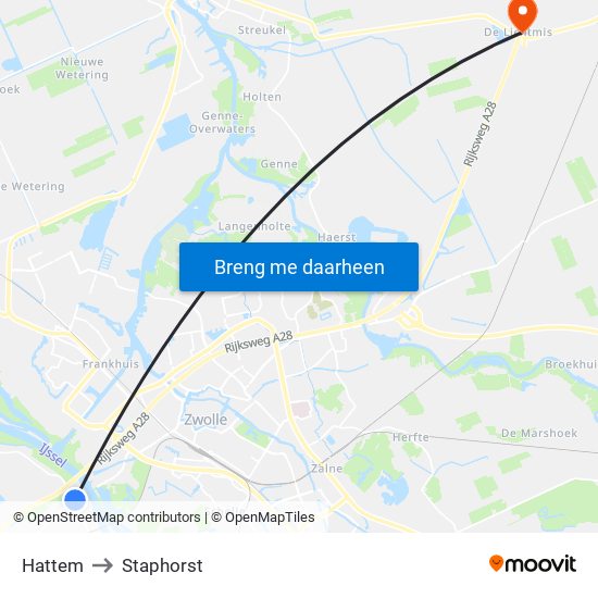 Hattem to Staphorst map