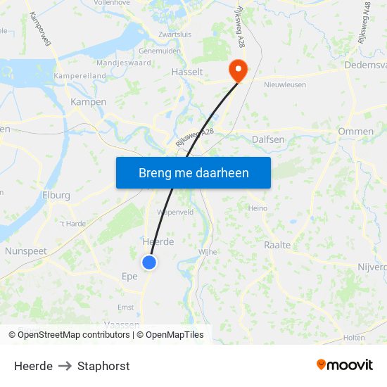 Heerde to Staphorst map