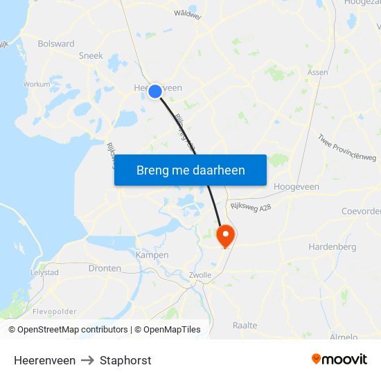 Heerenveen to Staphorst map