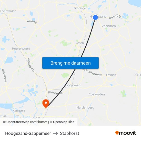 Hoogezand-Sappemeer to Staphorst map