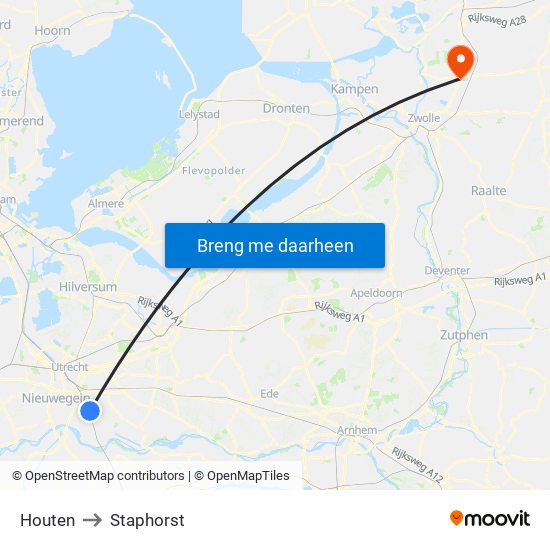 Houten to Staphorst map