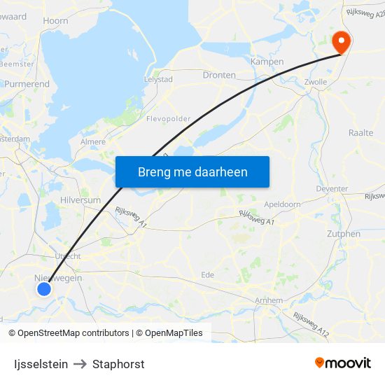 Ijsselstein to Staphorst map