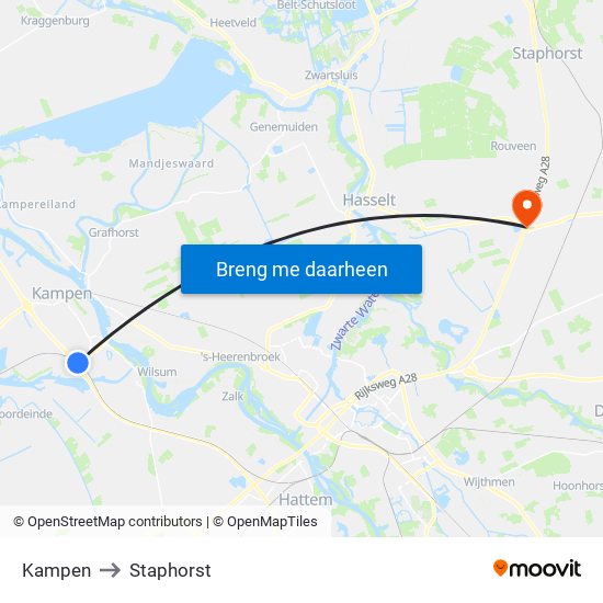 Kampen to Staphorst map