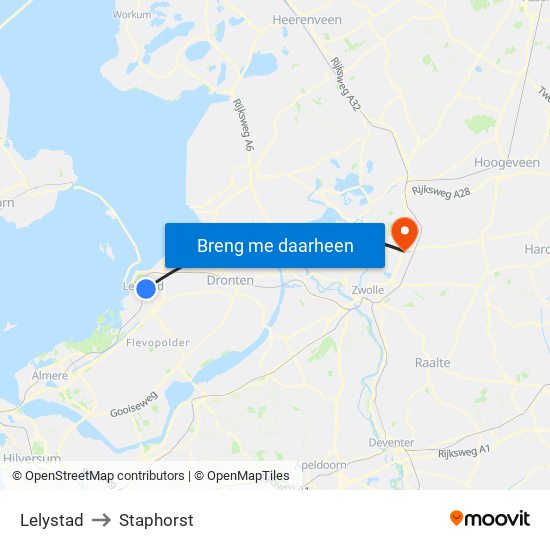 Lelystad to Staphorst map