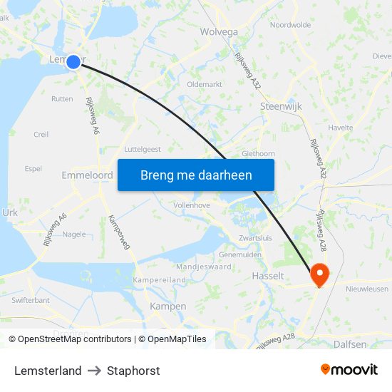 Lemsterland to Staphorst map