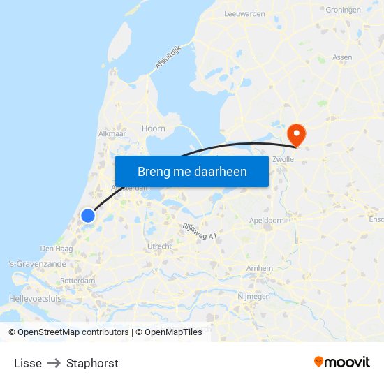 Lisse to Staphorst map