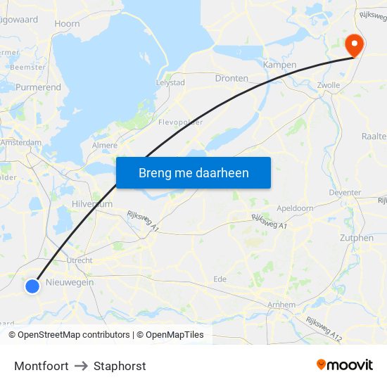 Montfoort to Staphorst map