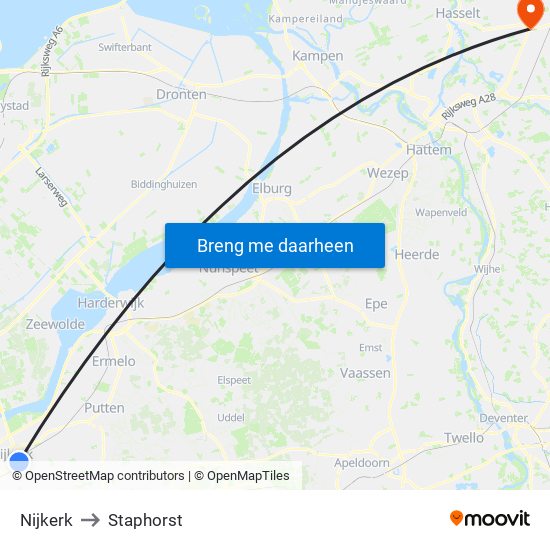 Nijkerk to Staphorst map