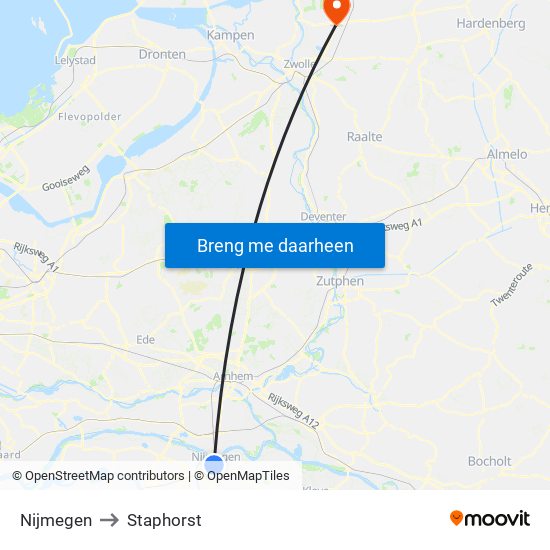 Nijmegen to Staphorst map