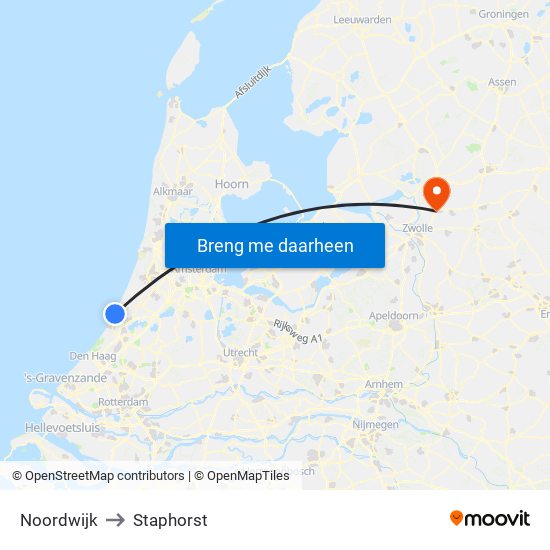 Noordwijk to Staphorst map