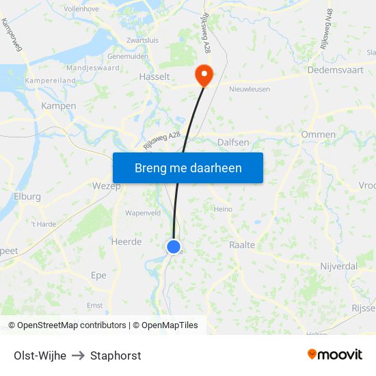 Olst-Wijhe to Staphorst map