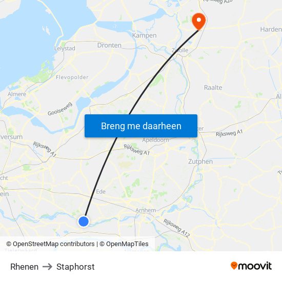 Rhenen to Staphorst map