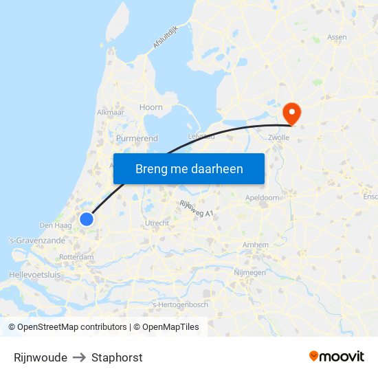 Rijnwoude to Staphorst map