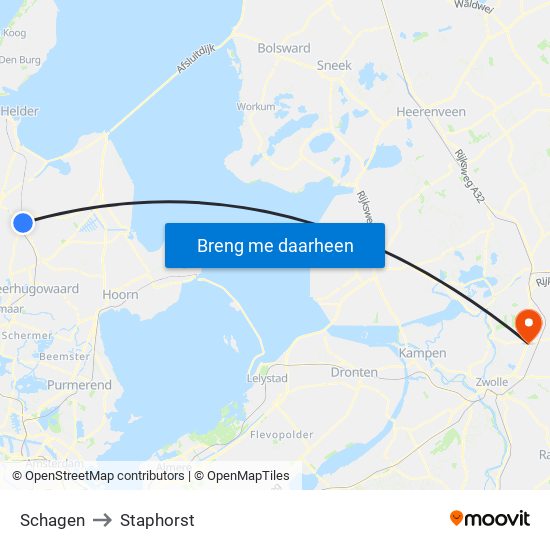 Schagen to Staphorst map