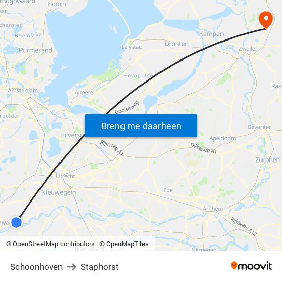 Schoonhoven to Staphorst map