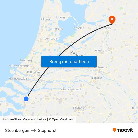 Steenbergen to Staphorst map