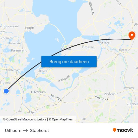Uithoorn to Staphorst map