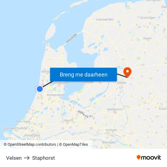 Velsen to Staphorst map