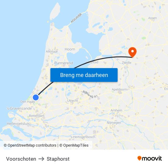Voorschoten to Staphorst map