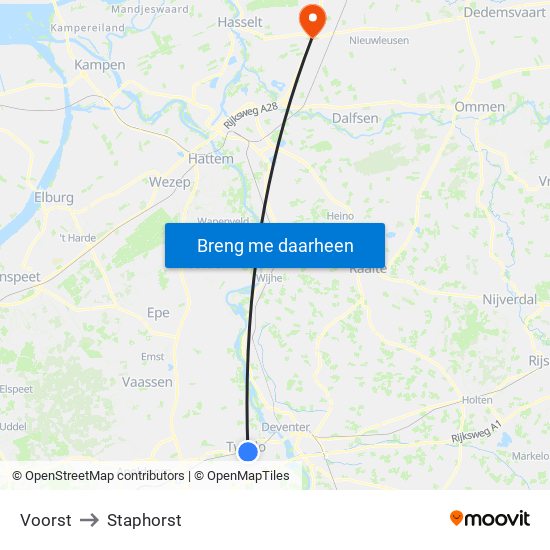 Voorst to Staphorst map