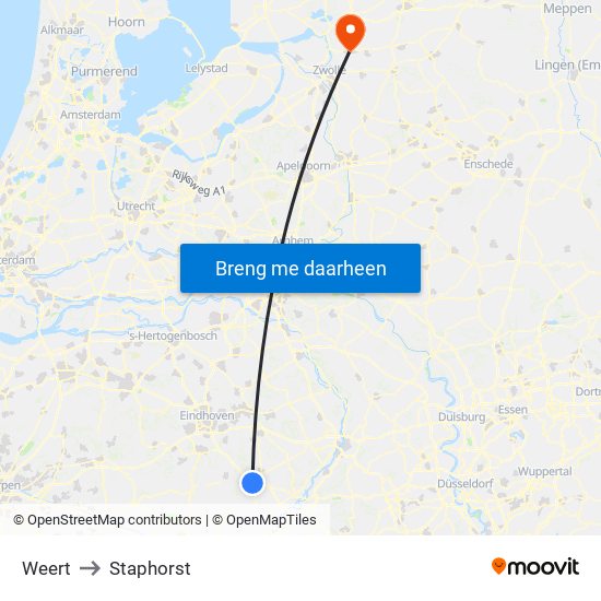 Weert to Staphorst map
