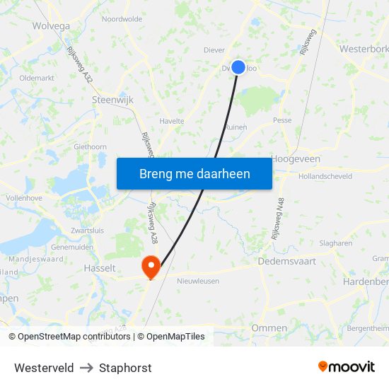 Westerveld to Staphorst map