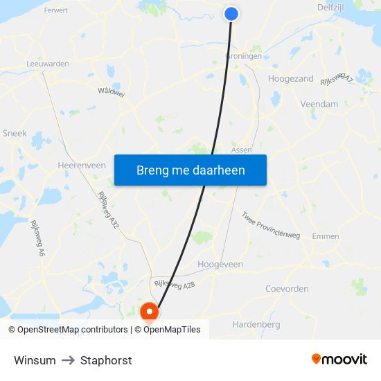Winsum to Staphorst map