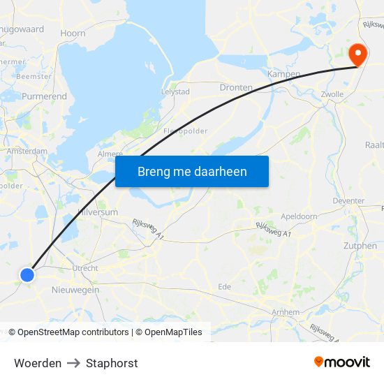 Woerden to Staphorst map