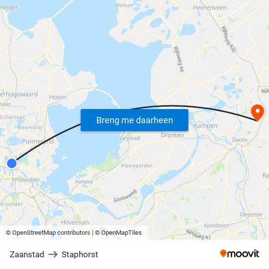Zaanstad to Staphorst map