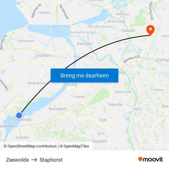 Zeewolde to Staphorst map