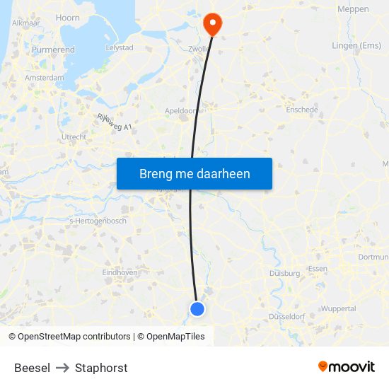 Beesel to Staphorst map