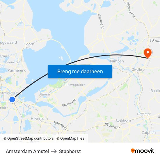 Amsterdam Amstel to Staphorst map