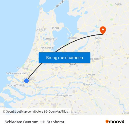 Schiedam Centrum to Staphorst map