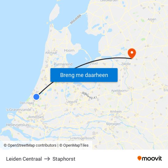 Leiden Centraal to Staphorst map