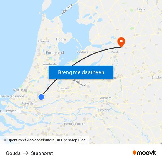 Gouda to Staphorst map