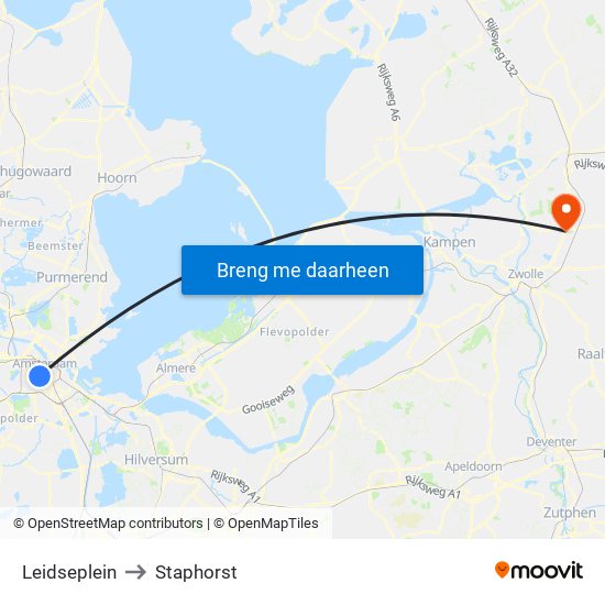 Leidseplein to Staphorst map