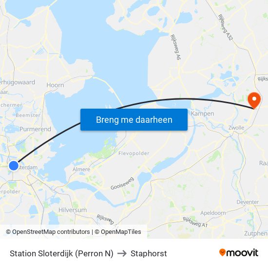 Station Sloterdijk (Perron N) to Staphorst map