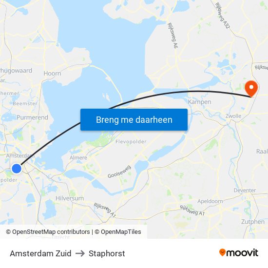 Amsterdam Zuid to Staphorst map