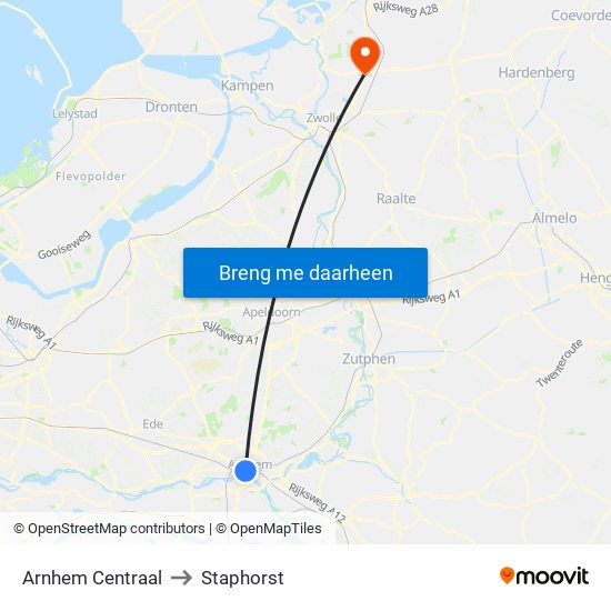 Arnhem Centraal to Staphorst map