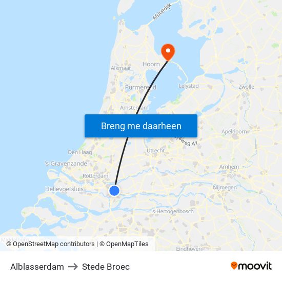 Alblasserdam to Stede Broec map