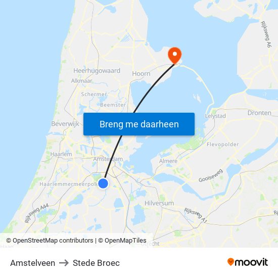 Amstelveen to Stede Broec map